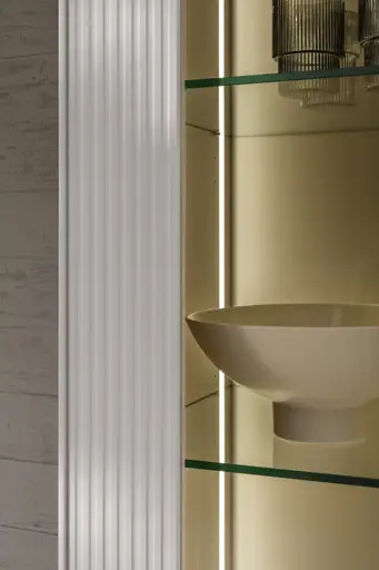 Wohnwand Colore - mit Beleuchtung, Lack, Kaschmir, Nussbaum