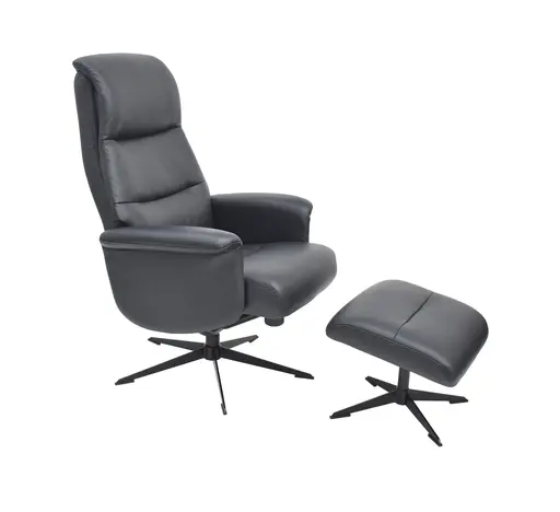 TV-Sessel MENNIS mit Hocker - drehbar, Relaxfunktion, Kopfteilverstellung, Leder, Schwarz