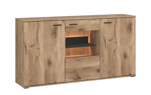 Sideboard - mit Beleuchtung, Viking Eiche Nachbildung, Anthrazit
