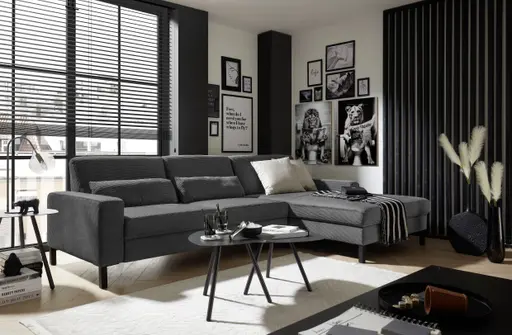  Ecksofa CALM MOVE 2.0 - 2,5-Sitzer mit Longchair rechts, Feincord, Anthrazit