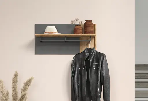 Garderobenpaneel - B ca. 80 cm, Anthrazit, Eiche Coast Evoke Nachbildung