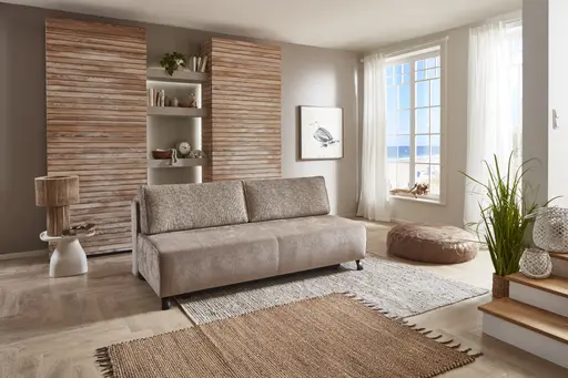 Querschläfer - Schlaffunktion mit Bettkasten, Stoff, Steingrau