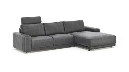 Ecksofa Balok - 2,5-Sitzer mit Longchair groß rechts, inkl. Relaxfunktion (motorisch) und Kopfstütze, Stoff, Anthrazit