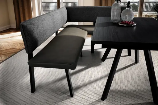 Eckbankgruppe - inkl. Tisch und 2x Stühle, Stoff, Grau