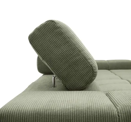 Ecksofa CLIVIA -  2-Sitzer mit Longchair rechts, Sitzvorzug motorisch, Kopfteil verstellbar, Feincord, Olive
