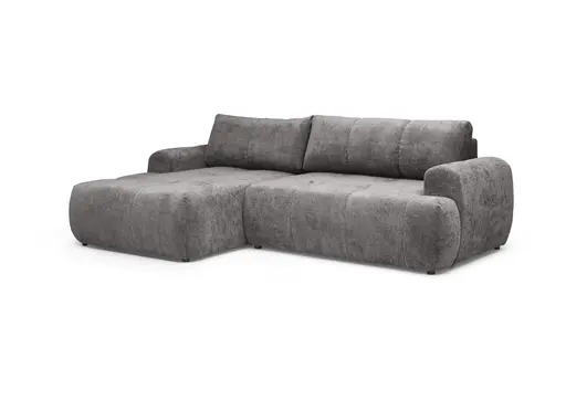 Ecksofa - Longchair links mit 2-Sitzer, Stoff, Steingrau