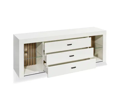 TV-Lowboard - mit Beleuchtung, B ca. 179 cm, Weiß, Evoke Eiche Nachbildung