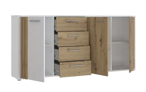 Sideboard FLORISS- Weiß, Eiche Dekor