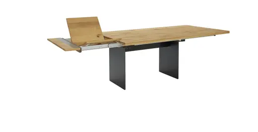 Esstisch 3110 - LB ca. 220x100 cm, ausziehbar,  Asteiche massiv, Geölt, Wange Rohstahl, Schwarz