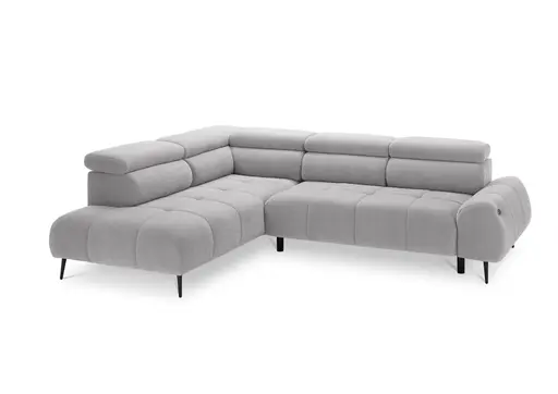 Ecksofa - Ecke links mit 2-Sitzer, Sitzvorzug motorisch, Kopfteil verstellbar, Stoff, Hellgrau
