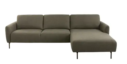 Ecksofa Leona - 3-Sitzer mit Longchair rechts, Stoff, Braungrün