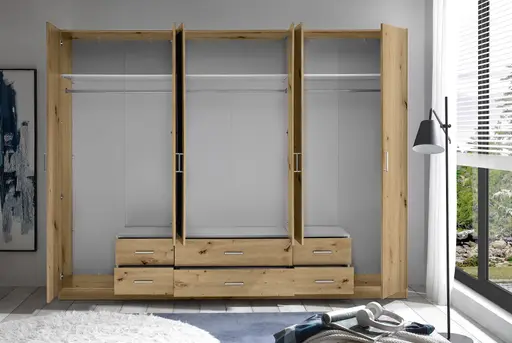 Drehtürenschrank- B ca. 271 cm, Eiche Dekor, Spiegel