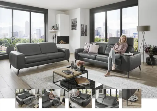 Sofa - 3-Sitzer, Kopfteil verstellbar, Stoff, Graphit