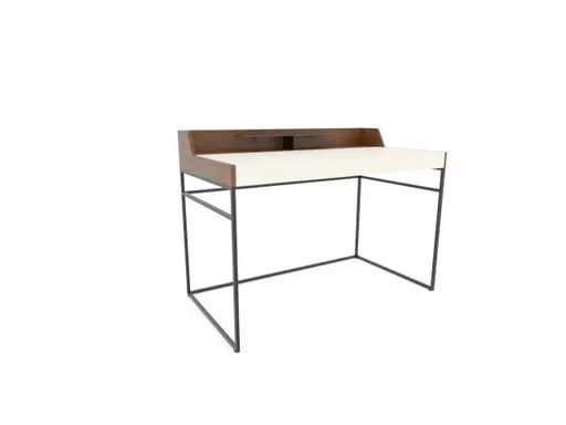 Schreibtisch - Nussbaum, Natur, Lack, Weiß