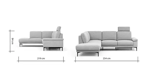 Ecksofa Matero - Ecke mit 2-Sitzer rechts inkl. Relaxfunktion motorisch und Sitzvorzug, Stoff, Hellgrau