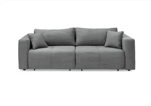 Megasofa Juless - Schlaffunktion mit Bettkasten, Cord, Grau