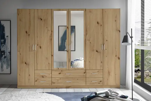 Drehtürenschrank- B ca. 271 cm, Eiche Dekor, Spiegel