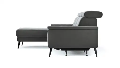 Ecksofa Anna - Longchair links mit 2,5-Sitzer inkl. Relaxfunktion (motorisch), Kopfteil verstellbar, Stoff, Stahl