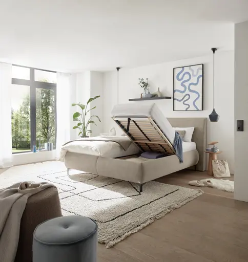 Polsterbett EM Mirano -  mit Matratze, Liegefläche ca. 180x200 cm, Stoff, Braun