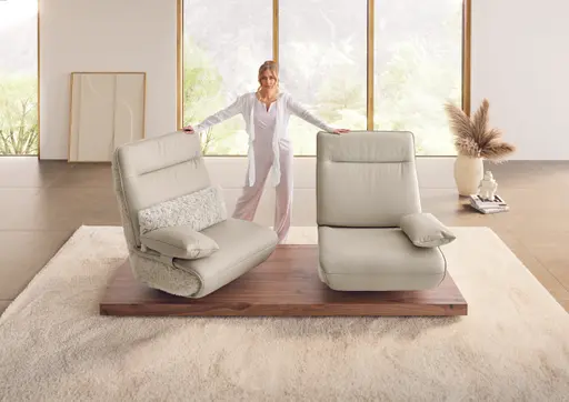 Sofa - 2-Sitzer, Relaxfunktion motorisch, Leder/Stoff Perlmutt