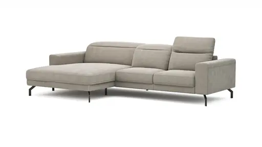 Ecksofa Rockport B - Longchair links mit 2,5-Sitzer inkl. Kopfteil/Sitztiefe verstellbar, Stoff, Khaki