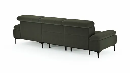 Ecksofa Felipa - 2,5-Sitzer mit Longchair rechts inkl. Armlehne verstellbar und Rückenlehne/Sitztiefe verstellbar (motorisch), Stoff, Dunkelgrün