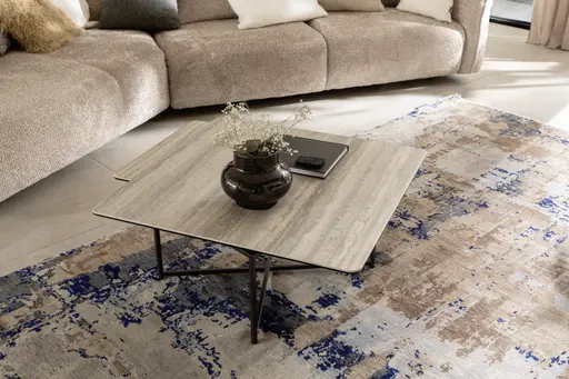 Couchtisch Cena - LB ca. 132x108 cm, Platten drehbar, Keramik, Travertin 