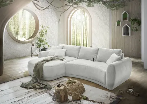 Ecksofa JOSUA - 3-Sitzer, Ecke rechts, Stoff, Hellgrau