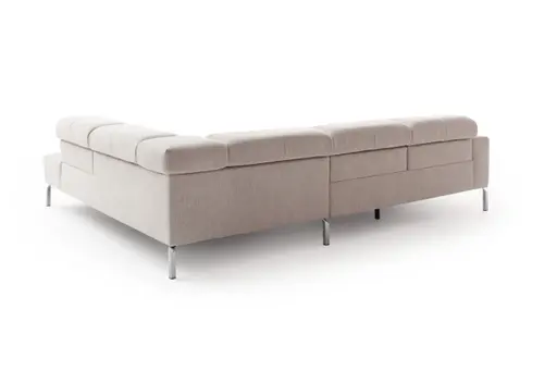 Ecksofa - 2-Sitzer mit Ecke rechts, Kopfteil/Sitztiefe verstellbar, Stoff, Natur