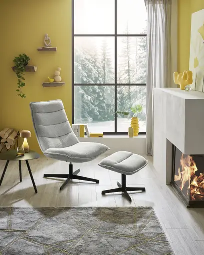 Relaxsessel mit Hocker - drehbar, Webstoff, Hellgrau
