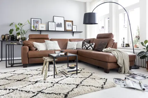 Ecksofa - 2,5-Sitzer mit Ecke rechts, Leder, Brandy