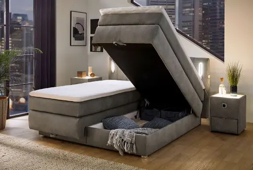 Boxspringbett- Liegefläche ca. 180x200 cm, Stoff, Grau