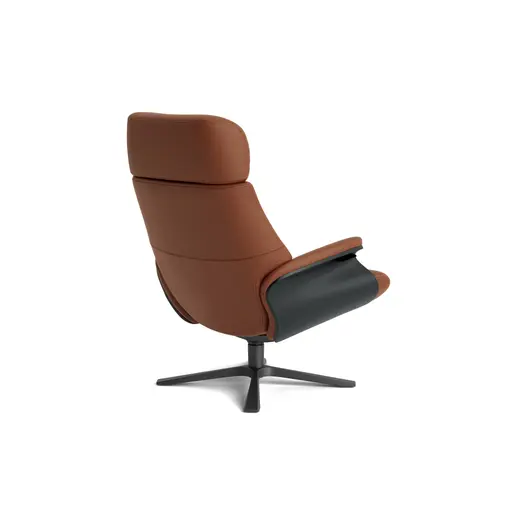 Relaxsessel Avina - Drehbar inkl. Rücken und Kopfteilverstellung, Leder, Cognac, Holzschale Schwarz