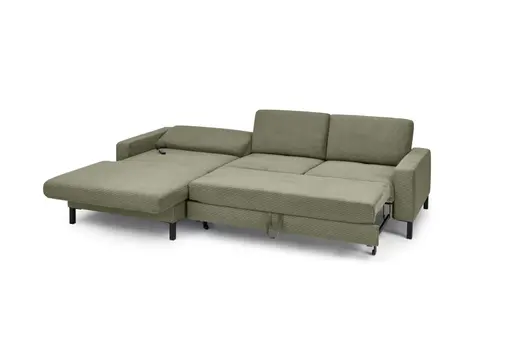 Ecksofa CALM MOVE 2.0 - Longchair links mit 2,5-Sitzer, Schlaffunktion, Feincord, Olive