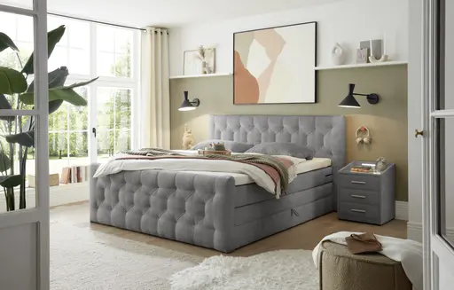 Boxspringbett- Liegefläche ca. 180x200 cm, Stoff, Grau