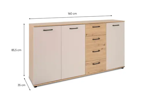 Sideboard- B ca. 160 cm, Eiche Dekor, Beige
