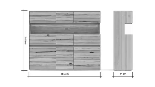 Highboard Hillsboro - inkl. Beleuchtung, Buche/Kernbuche natur, geölt