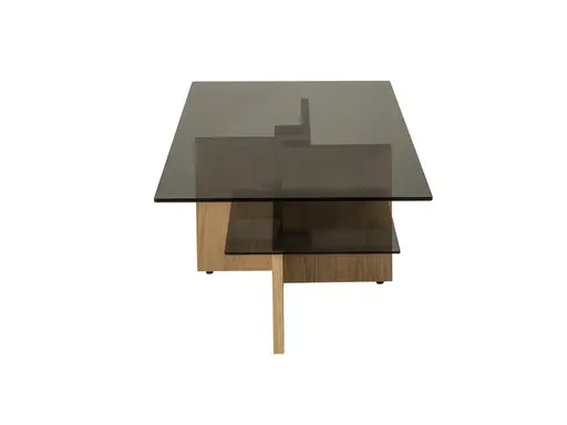 Couchtisch - höhenverstellbar, LBH. ca. 100x60x45-63 cm, Glas, Wildeiche furniert