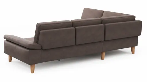 Ecksofa Houston - 1-Sitzer mit Abschlussteil links, Eckelement und 2,5-Sitzer rechts, inkl. Sitztiefenverstellung und Armlehne klappbar, Leder, Dunkelbraun