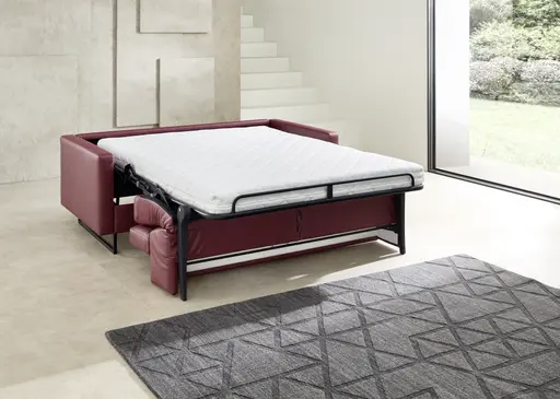 Sofa 2-Sitzer - Schlaffunktion/Kopfteil verstellbar, Stoff, Bordeaux