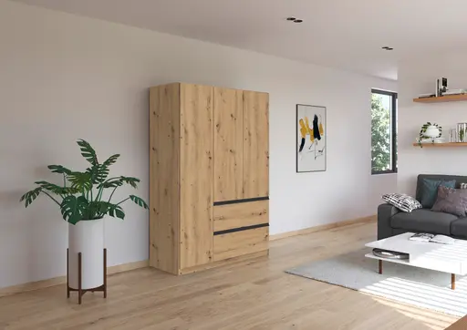 Drehtürenschrank RASA- B ca. 136 cm, Eiche  Dekor