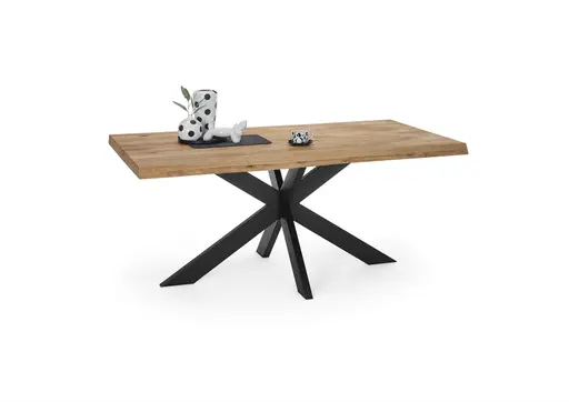 Esstisch - LB ca. 160x90 cm, Wildeiche massiv geölt, Baumkante, Schwarz