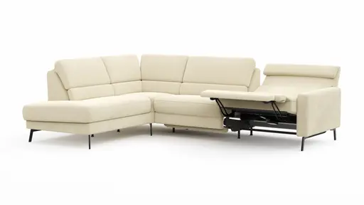 Ecksofa Valera - Ecke mit 3-Sitzer rechts inkl. Rückenlehne verstellbar und Relaxfunktion motorisch, Stoff, Natur