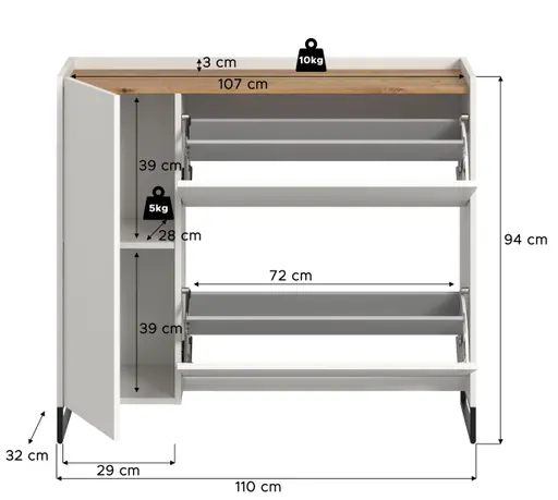 Schuhkipper - B ca. 110 cm, Weiß, Artisan Eiche Nachbildung