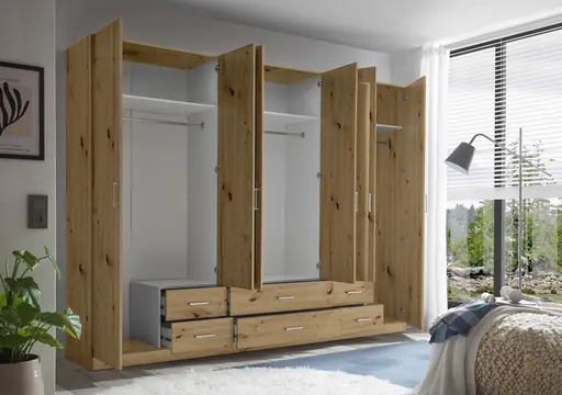 Drehtürenschrank- B ca. 271 cm, Eiche Dekor, Spiegel