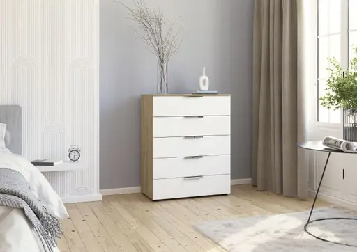 Kommode RIPP- Eiche Dekor, Weiß