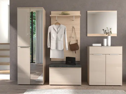 Garderobe - inkl. Sitzkissen, Riva Eiche Nachbildung, Kaschmir