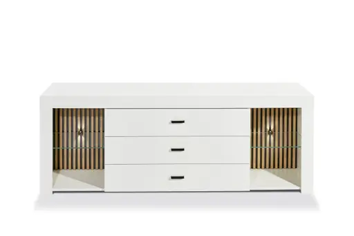 TV-Lowboard - mit Beleuchtung, B ca. 179 cm, Weiß, Evoke Eiche Nachbildung