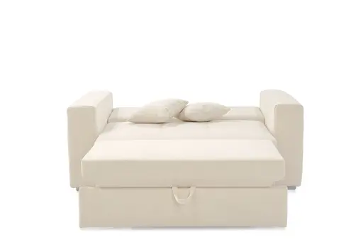 Sofa JORDEN 2 - 1,5-Sitzer inkl. Schlaffunktion mit Bettkasten, Stoff, Creme