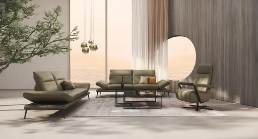  Drehsessel Enno Lazyline - Größe M inkl. Relaxfunktion, Leder Olive